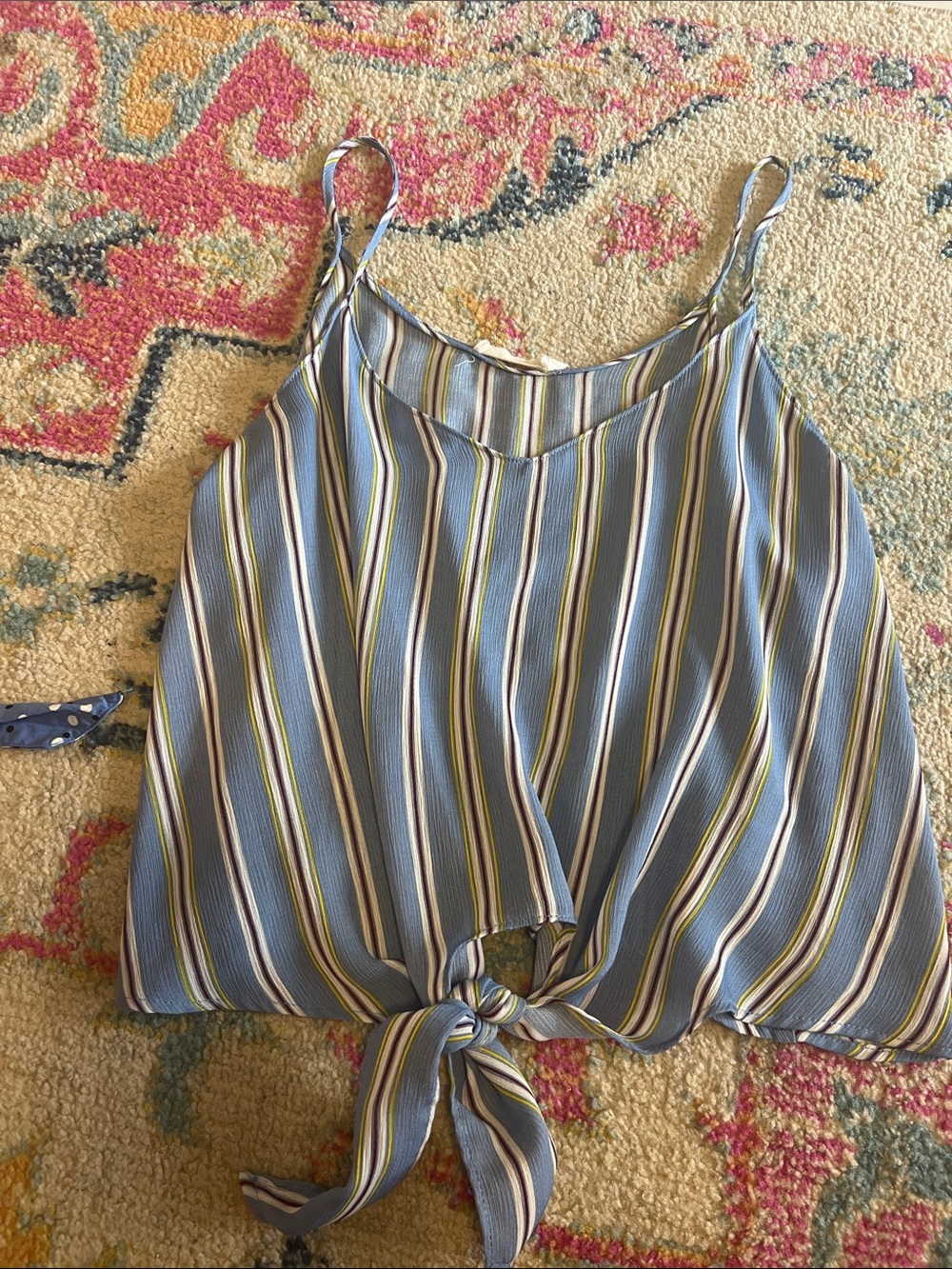 Lush Blue Striped Tie-Front Spaghetti Strap Tank